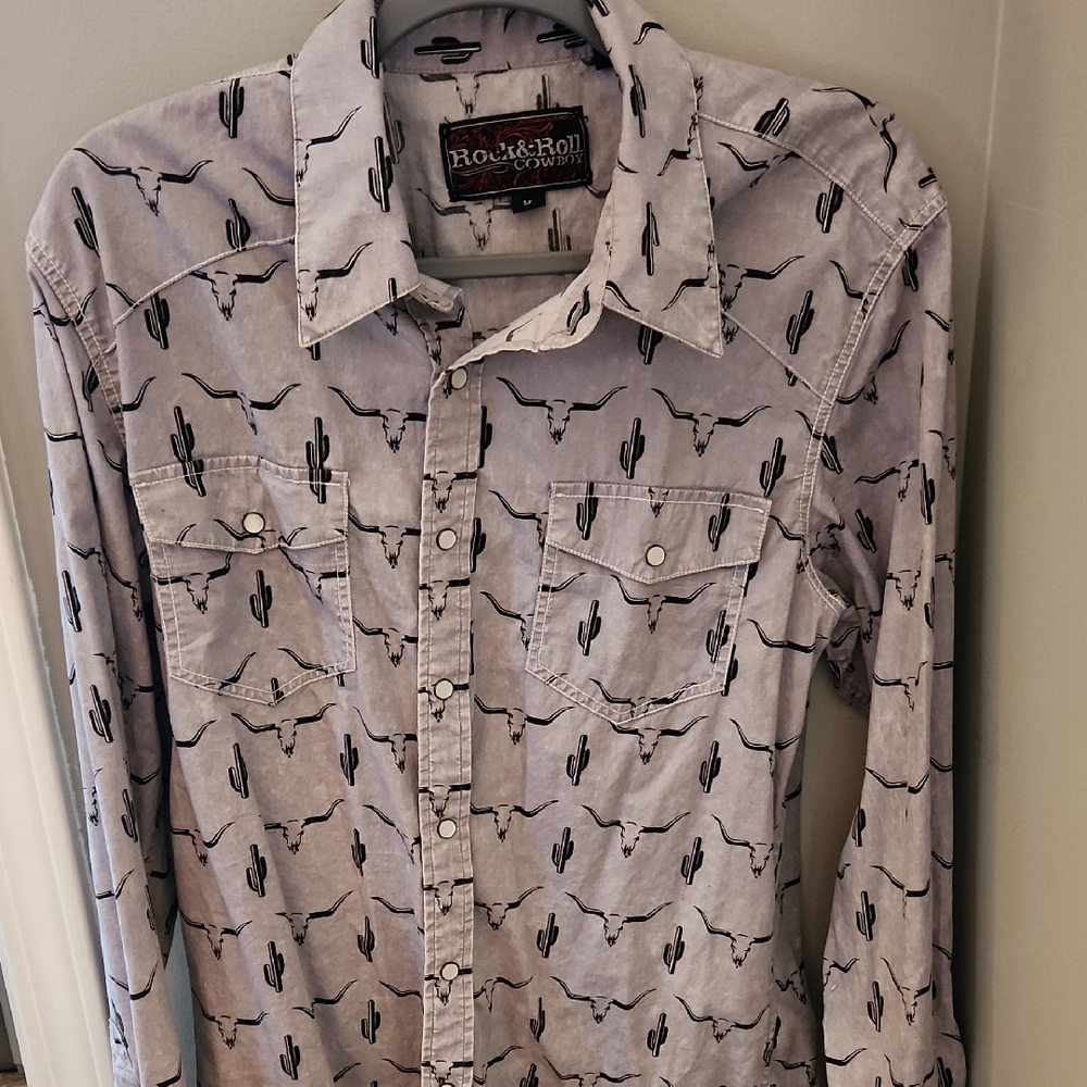 Rock & Roll Cowboy Men's Western Cactus Print Shirt